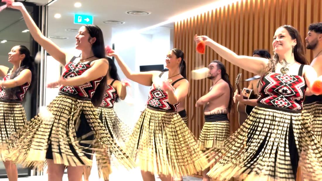 Māori kaihaka performing a haka