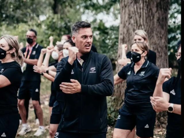 Teaching the New Zealand team their haka