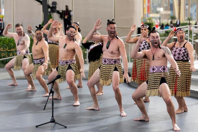 Haka International performing a haka on stage at the Dubai World Expo 2021